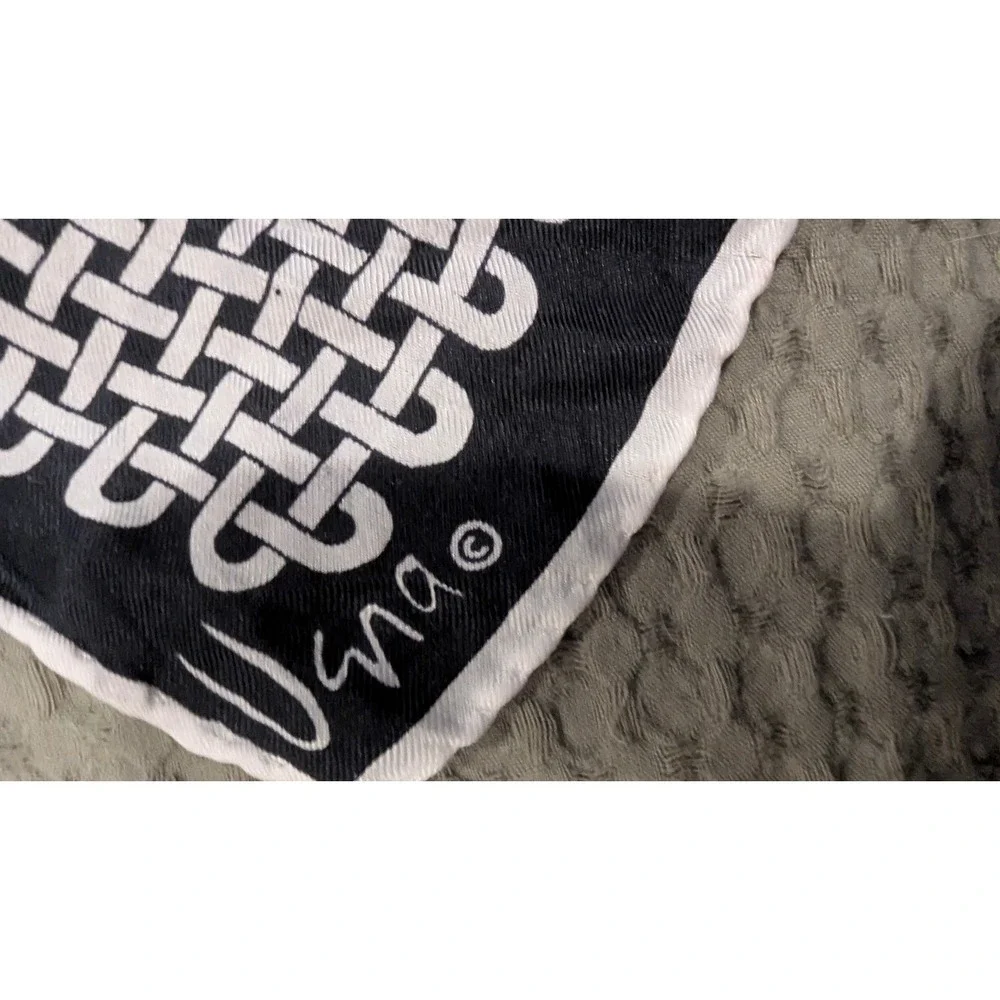 Vera Newman Vintage Silk Scarf 21x21 Black White Celtic Knot Woven Print Square